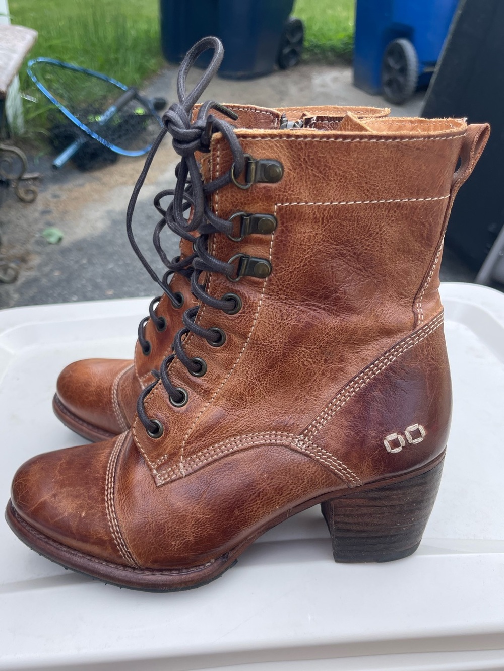 Women's Brown Leather Lace-Up Heeled Boots